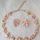 Vintage Pink Thermoset Necklace  Earrings Demi Set