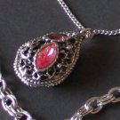 Vintage Double Chain Pink Rhinestone Necklace/Pendant