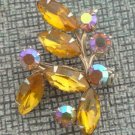 Vintage Yellow Navette & Aurora Borealis Rhinestone Pin
