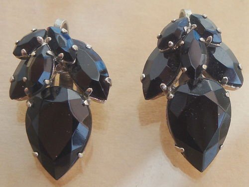 Vintage West Germany Black Glass Open Back Earrings