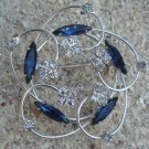 Vintage Chrome With Blue Navette Rhinestone Pin Brooch