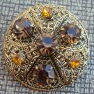 Vintage Brown & Yellow Rhinestone Older Pin Brooch