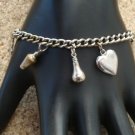 Vintage Chrome 4 Clover Heart Locket Charm Bracelet