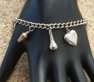 Vintage Chrome 4 Clover Heart Locket Charm Bracelet