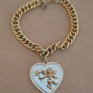 Vintage Goldtone Chain Heart Cherub Charm Bracelet