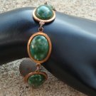 Vintage Deco Vibrant Green Marbled Cabochon Bracelet