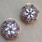 Vintage WEISS Golden Mesh Purple Rhinestone Earrings