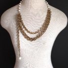 Vintage Multi Chain White Faux Pearl Necklace