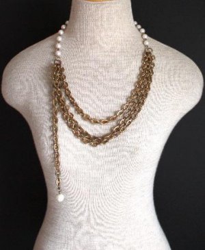 Vintage Multi Chain White Faux Pearl Necklace