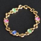 Vintage Colored Rhinestone Glass Chain Bracelet