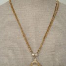 Vintage White Faux Pearl Pendant  Double Chain Necklace