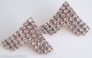 Outstanding Vintage White Rhinestone V Shape Earrings