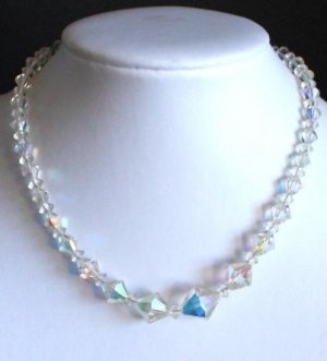 Vintage White Crystal Glass Bead Necklace 1950s