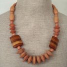 Unique Vintage Brown Stripe Wood Chunky Necklace