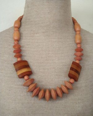 Unique Vintage Brown Stripe Wood Chunky Necklace