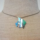 Vintage Sterling Mother Of Pearl Fish Pendant Necklace