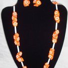 Vibrant Vintage Orange Flower Necklace  Earring Set 60s
