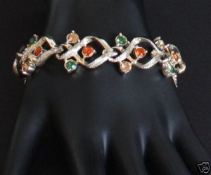 Vintage Signed Coro Amber Rhinestone Bracelet
