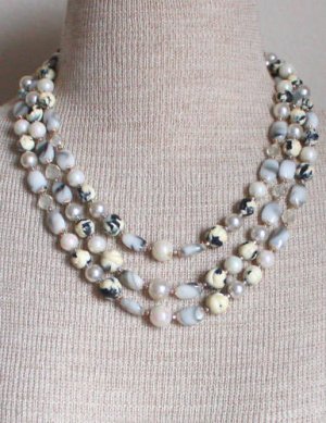 Vintage Classy Multi Strands Stone Glass Necklace Japan