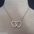 Vintage Cute Two Love  Hearts Rhinestone Necklace