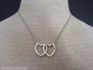 Vintage Cute Two Love  Hearts Rhinestone Necklace