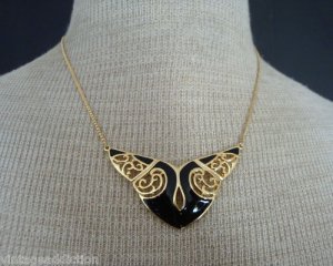 Elegant Vintage Black Enamel Wing  Necklace