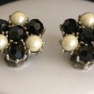 Vintage Marvella Black White Bead Clip On Earrings