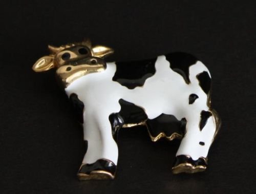 Vintage Unique & Cute Black & White Cow Pin /Brooch