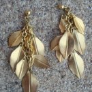 Outstanding Vintage Golden Leaves Long Pierced Earrings