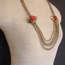Vintage Red Cabochon Chunky Chain Statement Necklace