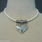 Sexy Vintage Silver Heart White Braided  Necklace