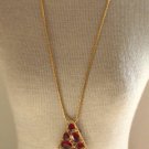 Vintage Chunky Red Glass Pendant Trifari Chain Necklace