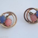 Vintage Pin & Blue Scarab Antique Earrings