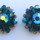 Vintage Green Aurora Borealis Crystal Glass  Earrings