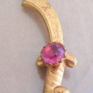 Vintage Sword Pink Rhinestone Glass Pin Brooch Unique!