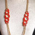 Vintage Chunky Gold Chain Red Cream Enamel Bold!