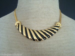 Bold & Chunky Vintage Black Stripes Enamel Bib Necklace