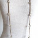 Vintage Art Deco White Button Glass Long Strand Necklac