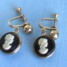 Vintage Cameo Dangle Screw Back Earrings