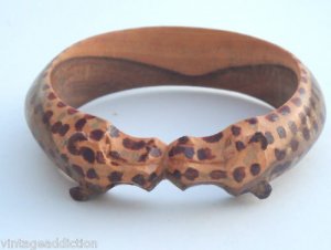 Unique Vintage Leopard Wood Bangle Bracelet