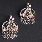 Vintage Hand Painted Asian Dangle Screw Back Earrings