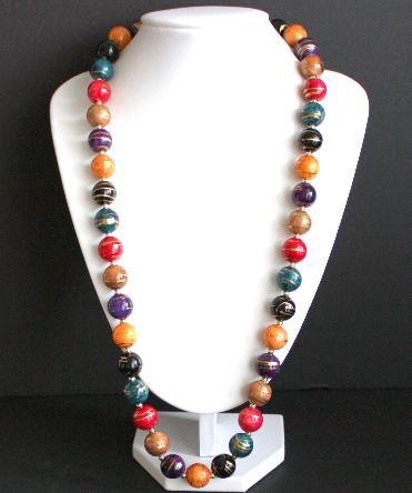 Vintage Hand Painted Colorful Bead Necklace