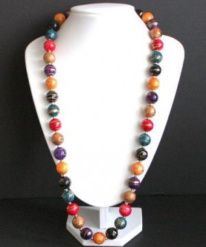 Vintage Hand Painted Colorful Bead Necklace