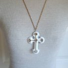 Vintage  Cream Enamel Cross Pendant Necklace