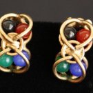 Vintage Signed BB Gold Filled  Stone Clip On Earrings