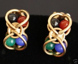 Vintage Signed BB Gold Filled  Stone Clip On Earrings
