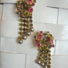 Dressy Green Rhinestone Long Dangle Pierced Earrings