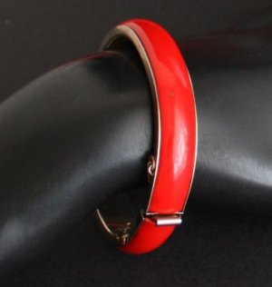 Vintage Red Enamel Hinged Bracelet