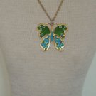 Unique Vintage Green  Butterfly Pendant Chain Necklace