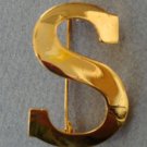 Vintage Anne Klein Gold  Initial S /Dollar Pin Brooch